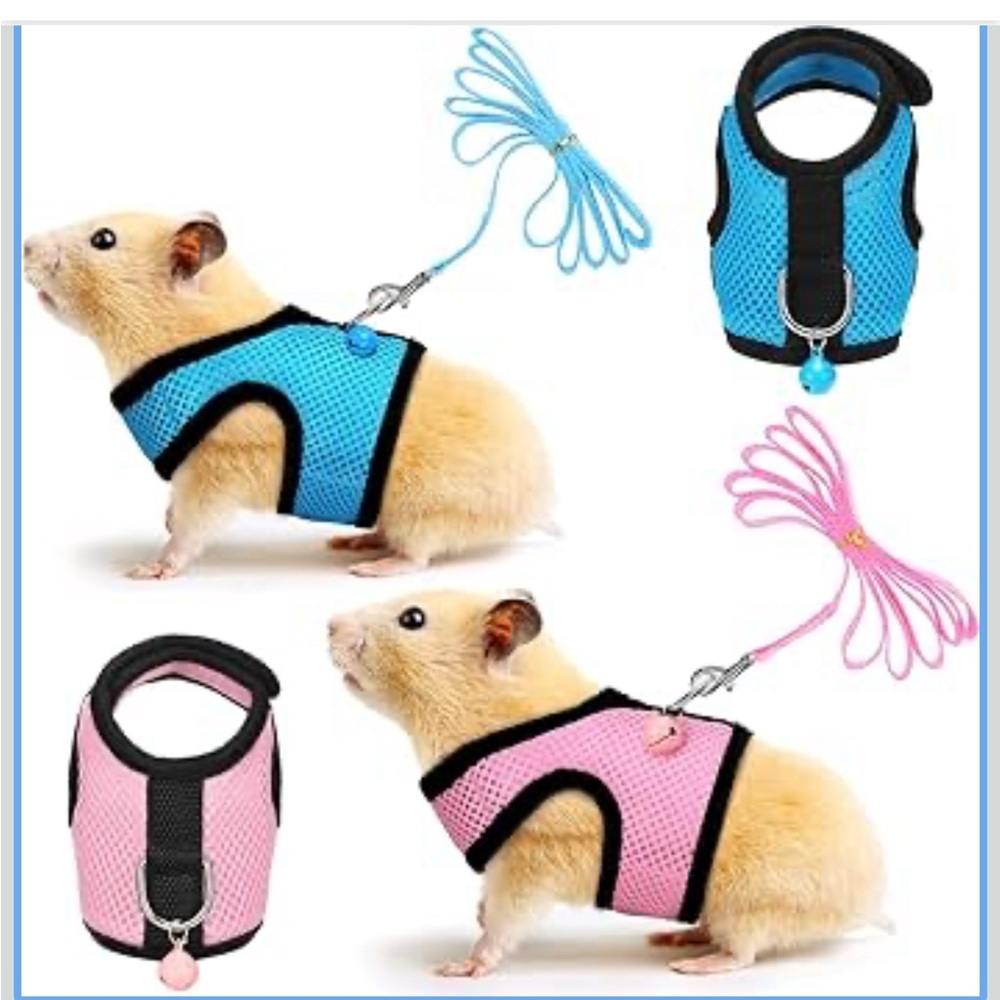 Small Pet Harness and Leash Set - Blue and Pink